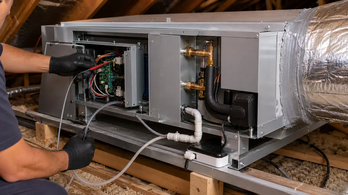 Mitsubishi MVZ multi-position ducted air handler installed in an Arcadia attic